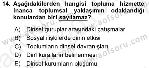 Topluma Hizmet Eğitimi Dersi 2015 - 2016 Yılı (Vize) Ara Sınav Soruları 14. Soru