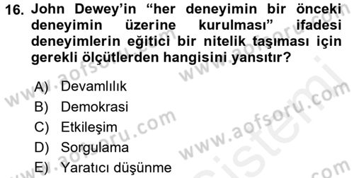 Topluma Hizmet Eğitimi Dersi 2015 - 2016 Yılı (Vize) Ara Sınavı 16. Soru