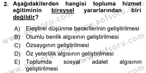 Topluma Hizmet Eğitimi Dersi 2015 - 2016 Yılı (Vize) Ara Sınav Soruları 2. Soru