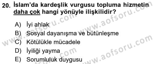 Topluma Hizmet Eğitimi Dersi 2015 - 2016 Yılı (Vize) Ara Sınavı 20. Soru