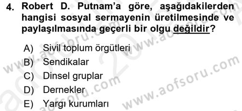 Topluma Hizmet Eğitimi Dersi 2015 - 2016 Yılı (Vize) Ara Sınavı 4. Soru