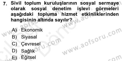 Topluma Hizmet Eğitimi Dersi 2015 - 2016 Yılı (Vize) Ara Sınav Soruları 7. Soru