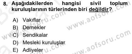 Topluma Hizmet Eğitimi Dersi 2015 - 2016 Yılı (Vize) Ara Sınav Soruları 8. Soru