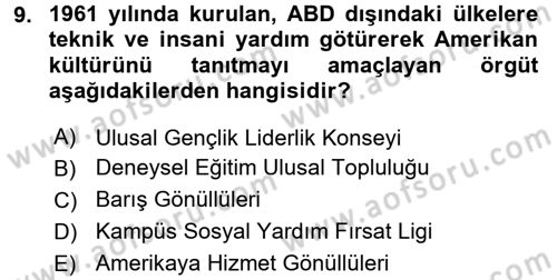 Topluma Hizmet Eğitimi Dersi 2015 - 2016 Yılı (Vize) Ara Sınav Soruları 9. Soru
