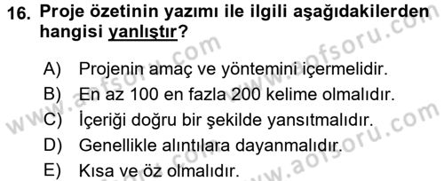 Topluma Hizmet Eğitimi Dersi 2015 - 2016 Yılı (Final) Dönem Sonu Sınav Soruları 16. Soru