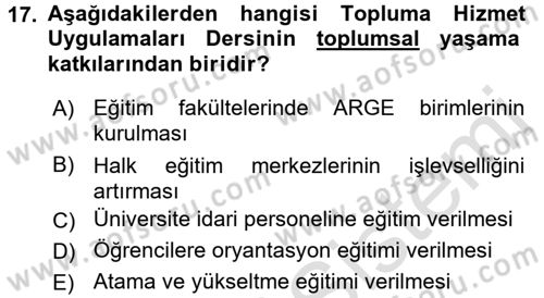 Topluma Hizmet Eğitimi Dersi 2015 - 2016 Yılı (Final) Dönem Sonu Sınav Soruları 17. Soru