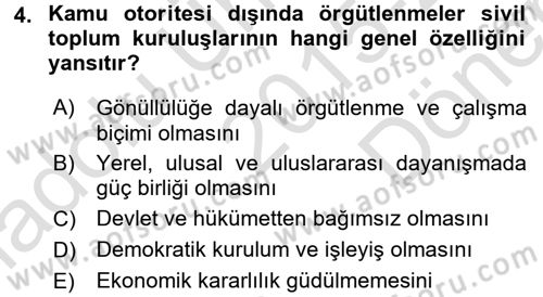 Topluma Hizmet Eğitimi Dersi 2015 - 2016 Yılı (Final) Dönem Sonu Sınav Soruları 4. Soru