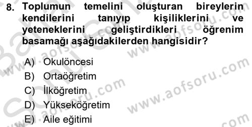 Topluma Hizmet Eğitimi Dersi 2015 - 2016 Yılı (Final) Dönem Sonu Sınav Soruları 8. Soru