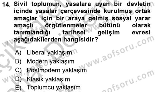 Topluma Hizmet Eğitimi Dersi 2016 - 2017 Yılı (Vize) Ara Sınav Soruları 14. Soru