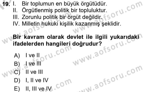 Topluma Hizmet Eğitimi Dersi 2016 - 2017 Yılı (Vize) Ara Sınav Soruları 19. Soru