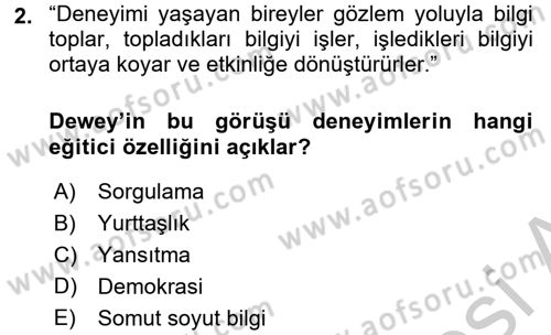 Topluma Hizmet Eğitimi Dersi 2016 - 2017 Yılı (Vize) Ara Sınav Soruları 2. Soru