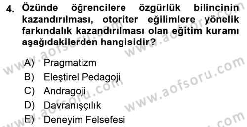 Topluma Hizmet Eğitimi Dersi 2016 - 2017 Yılı (Vize) Ara Sınav Soruları 4. Soru