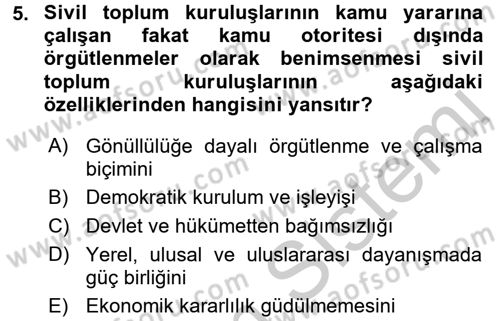 Topluma Hizmet Eğitimi Dersi 2016 - 2017 Yılı (Vize) Ara Sınav Soruları 5. Soru
