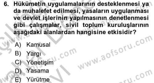 Topluma Hizmet Eğitimi Dersi 2016 - 2017 Yılı (Vize) Ara Sınav Soruları 6. Soru