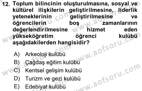 Topluma Hizmet Eğitimi Dersi 2016 - 2017 Yılı (Final) Dönem Sonu Sınav Soruları 12. Soru
