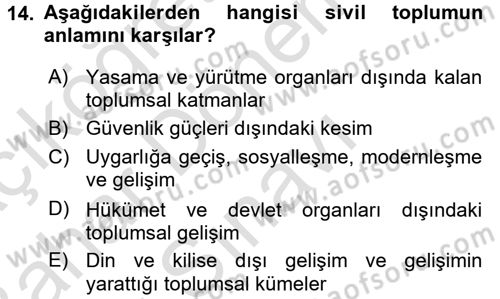 Topluma Hizmet Eğitimi Dersi 2016 - 2017 Yılı (Final) Dönem Sonu Sınav Soruları 14. Soru