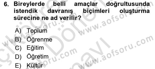 Topluma Hizmet Eğitimi Dersi 2016 - 2017 Yılı (Final) Dönem Sonu Sınav Soruları 6. Soru