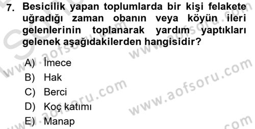 Topluma Hizmet Eğitimi Dersi 2016 - 2017 Yılı (Final) Dönem Sonu Sınav Soruları 7. Soru
