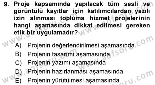 Topluma Hizmet Eğitimi Dersi 2016 - 2017 Yılı (Final) Dönem Sonu Sınav Soruları 9. Soru