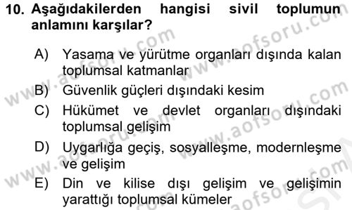 Topluma Hizmet Eğitimi Dersi 2017 - 2018 Yılı 3 Ders Sınav Soruları 10. Soru