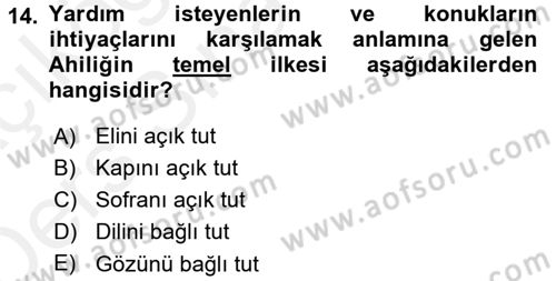 Topluma Hizmet Eğitimi Dersi 2017 - 2018 Yılı 3 Ders Sınav Soruları 14. Soru