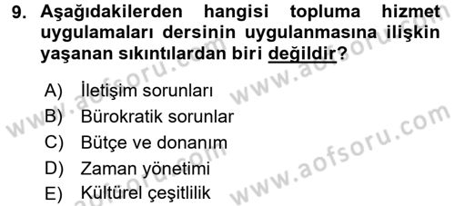 Topluma Hizmet Eğitimi Dersi 2017 - 2018 Yılı 3 Ders Sınav Soruları 9. Soru
