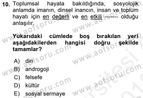 Topluma Hizmet Eğitimi Dersi 2017 - 2018 Yılı (Vize) Ara Sınav Soruları 10. Soru