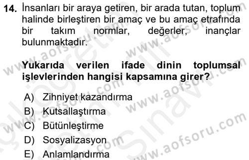 Topluma Hizmet Eğitimi Dersi 2017 - 2018 Yılı (Vize) Ara Sınav Soruları 14. Soru