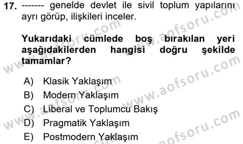 Topluma Hizmet Eğitimi Dersi 2017 - 2018 Yılı (Vize) Ara Sınav Soruları 17. Soru