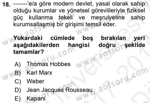Topluma Hizmet Eğitimi Dersi 2017 - 2018 Yılı (Vize) Ara Sınav Soruları 18. Soru