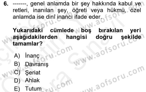 Topluma Hizmet Eğitimi Dersi 2017 - 2018 Yılı (Vize) Ara Sınav Soruları 6. Soru