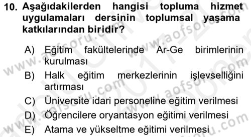 Topluma Hizmet Eğitimi Dersi 2017 - 2018 Yılı (Final) Dönem Sonu Sınav Soruları 10. Soru