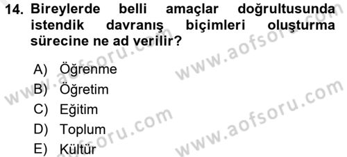 Topluma Hizmet Eğitimi Dersi 2017 - 2018 Yılı (Final) Dönem Sonu Sınav Soruları 14. Soru