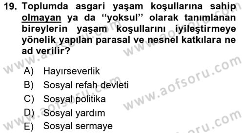 Topluma Hizmet Eğitimi Dersi 2017 - 2018 Yılı (Final) Dönem Sonu Sınav Soruları 19. Soru
