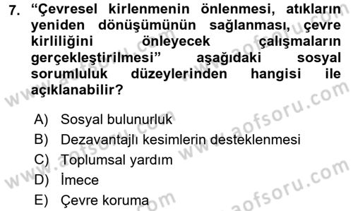 Topluma Hizmet Eğitimi Dersi 2017 - 2018 Yılı (Final) Dönem Sonu Sınav Soruları 7. Soru