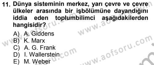 Sosyolojiye Giriş Dersi 2012 - 2013 Yılı (Vize) Ara Sınav Soruları 11. Soru