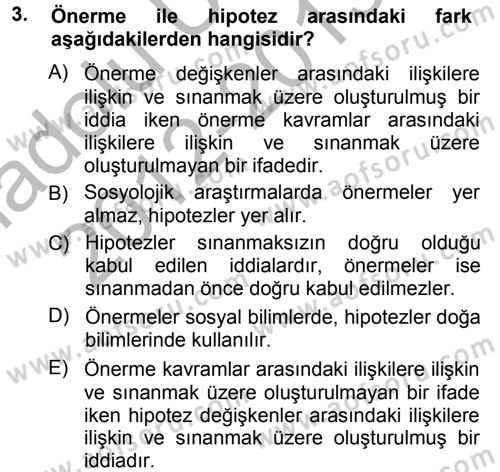 Sosyolojiye Giriş Dersi 2012 - 2013 Yılı (Vize) Ara Sınav Soruları 3. Soru