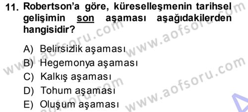 Sosyolojiye Giriş Dersi 2013 - 2014 Yılı (Vize) Ara Sınav Soruları 11. Soru