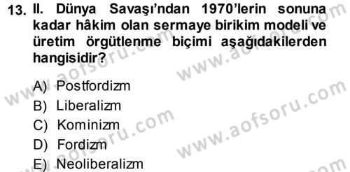 Sosyolojiye Giriş Dersi 2013 - 2014 Yılı (Vize) Ara Sınav Soruları 13. Soru