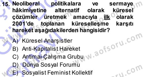 Sosyolojiye Giriş Dersi 2013 - 2014 Yılı (Vize) Ara Sınav Soruları 15. Soru