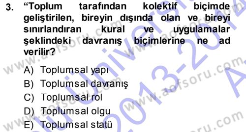 Sosyolojiye Giriş Dersi 2013 - 2014 Yılı (Vize) Ara Sınav Soruları 3. Soru
