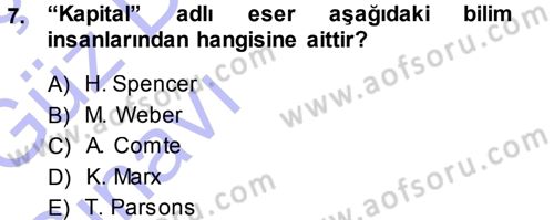 Sosyolojiye Giriş Dersi 2013 - 2014 Yılı (Vize) Ara Sınav Soruları 7. Soru