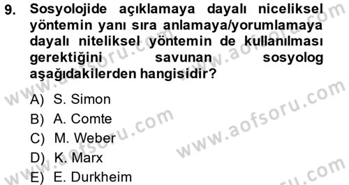 Sosyolojiye Giriş Dersi 2013 - 2014 Yılı (Vize) Ara Sınav Soruları 9. Soru