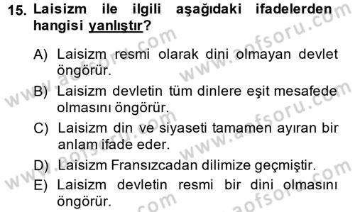 Sosyolojiye Giriş Dersi 2013 - 2014 Yılı (Final) Dönem Sonu Sınav Soruları 15. Soru