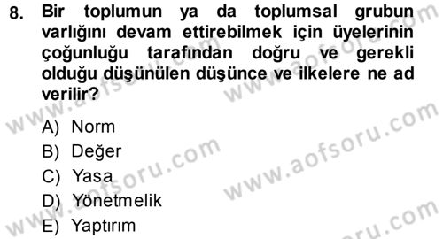 Sosyolojiye Giriş Dersi 2013 - 2014 Yılı (Final) Dönem Sonu Sınav Soruları 8. Soru