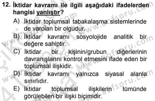 Sosyolojiye Giriş Dersi 2013 - 2014 Yılı Tek Ders Sınav Soruları 12. Soru