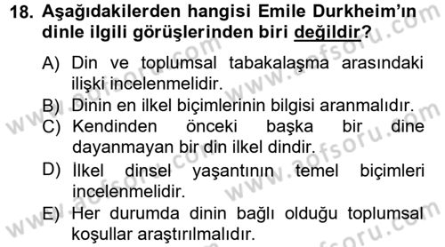 Sosyolojiye Giriş Dersi 2013 - 2014 Yılı Tek Ders Sınav Soruları 18. Soru