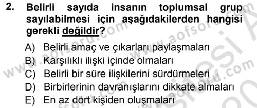 Sosyolojiye Giriş Dersi 2013 - 2014 Yılı Tek Ders Sınav Soruları 2. Soru