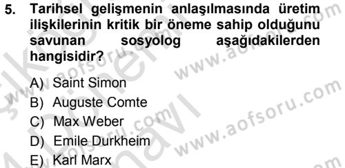 Sosyolojiye Giriş Dersi 2013 - 2014 Yılı Tek Ders Sınav Soruları 5. Soru