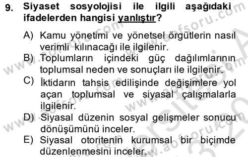 Sosyolojiye Giriş Dersi 2013 - 2014 Yılı Tek Ders Sınav Soruları 9. Soru